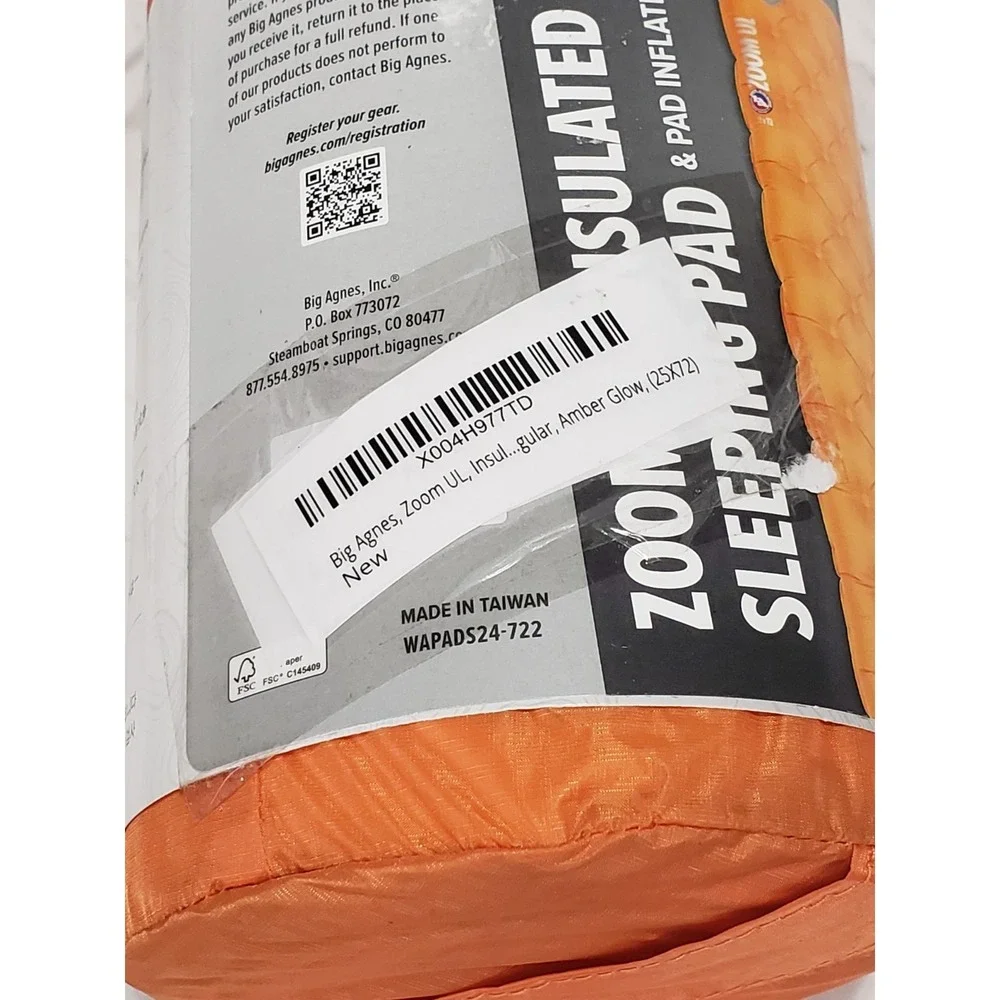 NEW Big Agnes Zoom UL Insulated Sleeping Pad Amber Glow 25x72 -